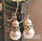 Lovely Pink Freshwater Pearl And Sea Shell Bead Metal Charm Earrings With Lever Back Hook