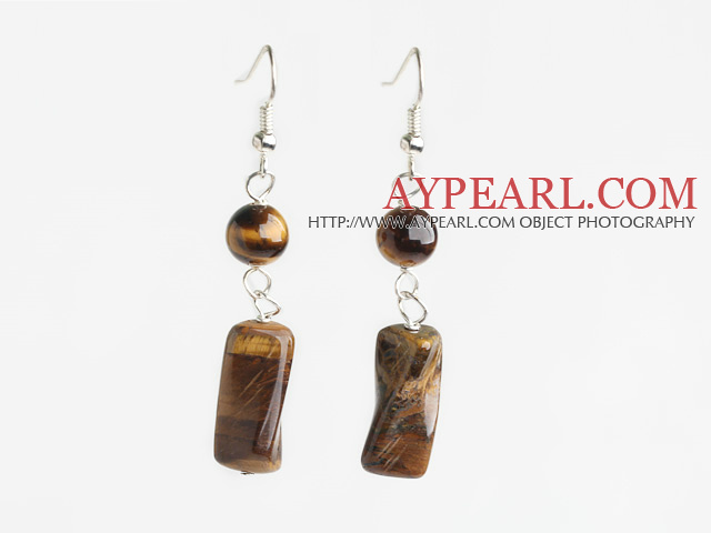 Lovely Twisted Cylinder Shape Tiger Eye Loop Dangle Earrings With Fish Hook