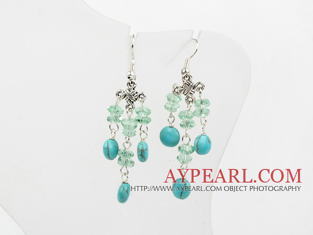 Lovely Blue Turquoise And Light Green Crystal Charm Dangle Earrings With Fish Hook
