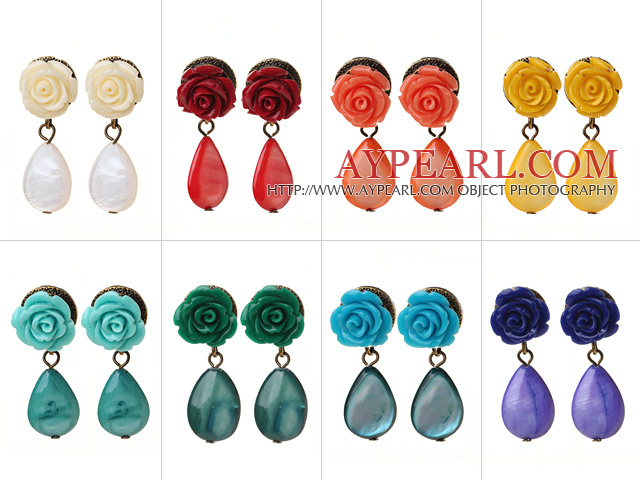 8 Pairs Hipanema Summer Design Multi Color Drop Shape Shell Resin Flower Stud øredobber