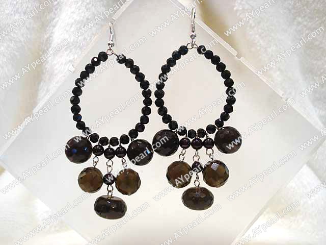 Fashion Black Crystal Hoop Smoky Quartz Dangle Earrings With Fish Hook