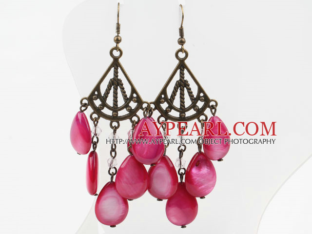 Vintage Style Drop Shape Hot Pink Shell Ohrringe