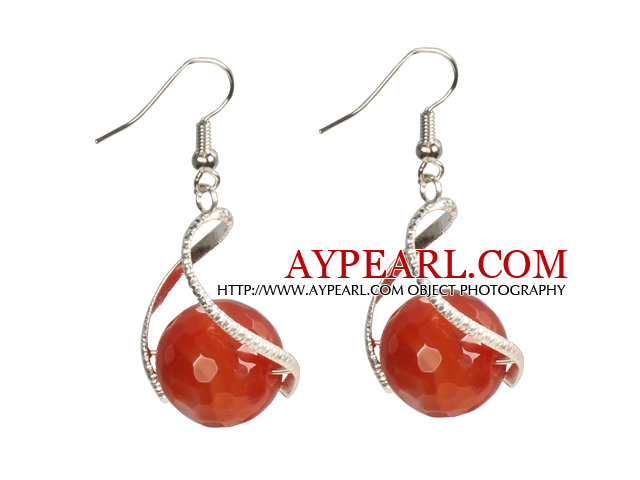 Fashion Design Fasettert Red Agate perler spiralform Dangle øredobber