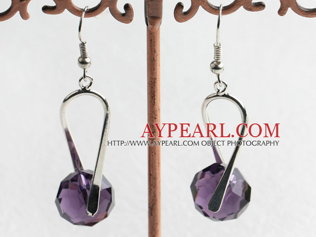 Lovely Faceted Purple Crystal Ball Dangle Earrings With Fish Hook