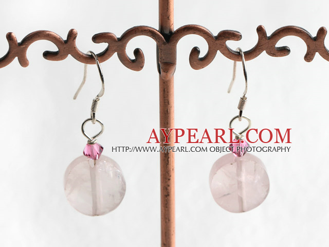 Lovely Caky Shape Rose Quartz And Pink Crystal Dangle Earrings With Fish Hook