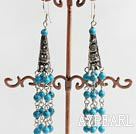 Fashion Blue Turquoise Beaded Cap Charm Link Dangle Earrings With Fish Hook