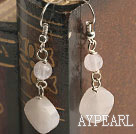 Fashion Caky And Round Rose Quartz Silver Metal Bead Dangle Earrings