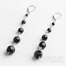 Lovely Manmade Black Crystal Dangle Earrings With Lever Back Hook