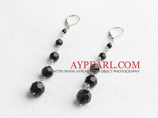 Lovely Manmade Black Crystal Dangle Earrings With Lever Back Hook