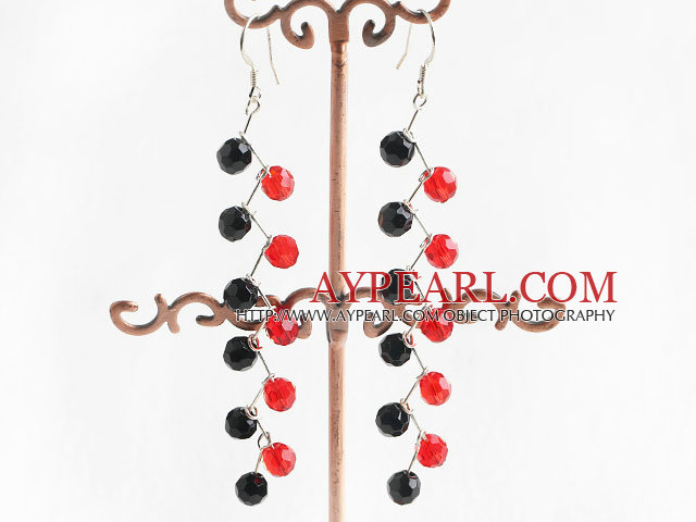 Lovely Manmade Red And Black Wired Crystal Dangle Earrings With Fish Hook