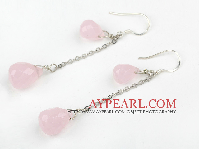 Long Style Manmade Teardrop Pink Crystal Earrings With Fish Hook