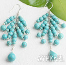 Fashion Cluster Style Round Blue Teardrop Turquoise Pendant Dangle Earrings