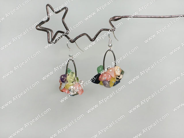 Fashion Multi Color Chips Stone Loop Charm Dangle Earrings With Fish Hook