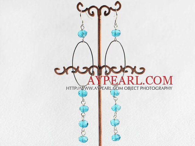 Lovely Long Style Large Loop Blue Crystal Dangle Earrings With Fish Hook