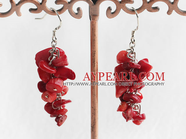 Fashion Cluster Style Mixed Shape Red Coral Dangle Earrings 