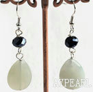 Fashion Teardrop Serpentine Jade And Black Crystal Dangle Earrings With Fish Hook