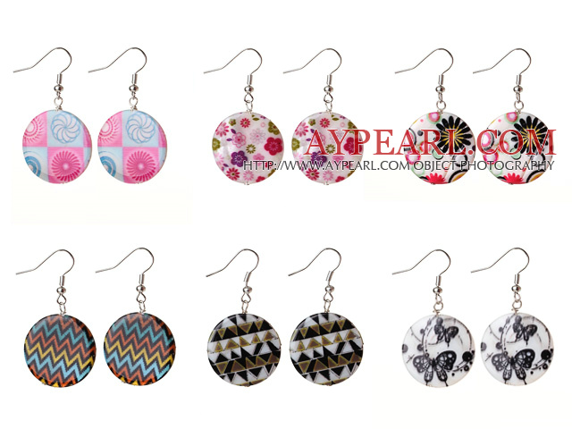6 Pairs Speical Design Colored Drawing Shell Earrings
