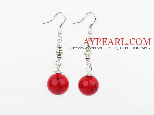 Fashion 14Mm Round Red Bloodstone Ball And Loop Charm Dangle Earrings With Fish Hook