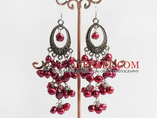 Boucles d'oreilles pendantes rouge style perle