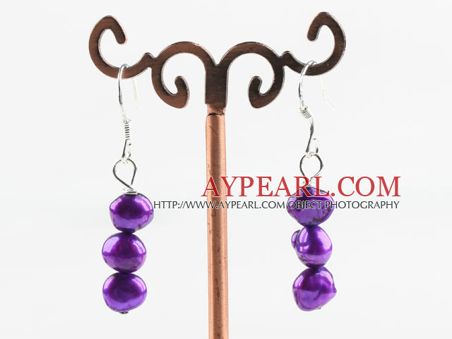 Enkel stil Dangle Dark Purple Pearl øredobber