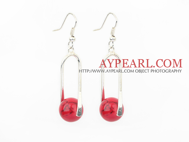 Fashion 12Mm Round Red Bloodstone Ball And Twisted Loop Charm Earrings With Fish Hook