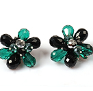 Wholesale Fashion Style Green and Black Crystal Flower Clip Earrings