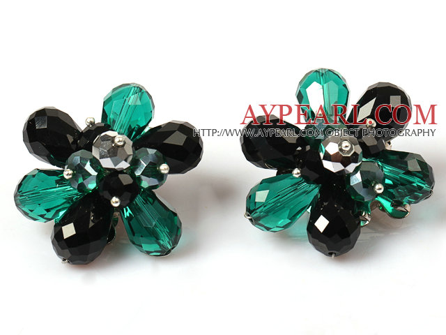 Fashion style vert et noir fleur de cristal Boucles d'oreilles clip 