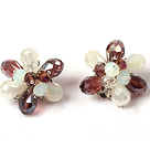 Fashion Style Purple and White Crystal Flower Clip Earrings