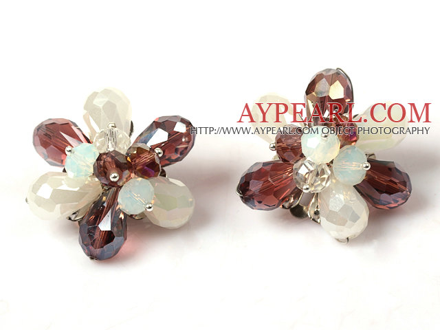 Purple Fashion style et Cristal Blanc Fleur Boucles d'oreilles clip 