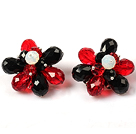 Fashion Style Black and Red Crystal Flower Clip Earrings
