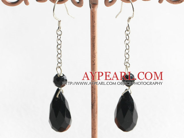 dangling style drop shape black agate earrings