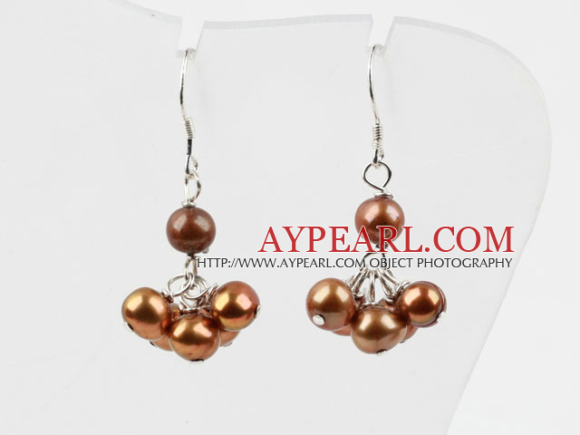 Dyed Golden Brown Color Freshwater Pearl Earrings