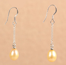 Simple Fashion Champagne Color Natural Freshwater Pearl Dangle Earrings