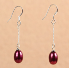 Simple Fashion Wine Red Natural Freshwater Pearl Dangle Earrings