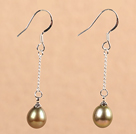 Simple Fashion Light Brown Natural Freshwater Pearl Dangle Earrings