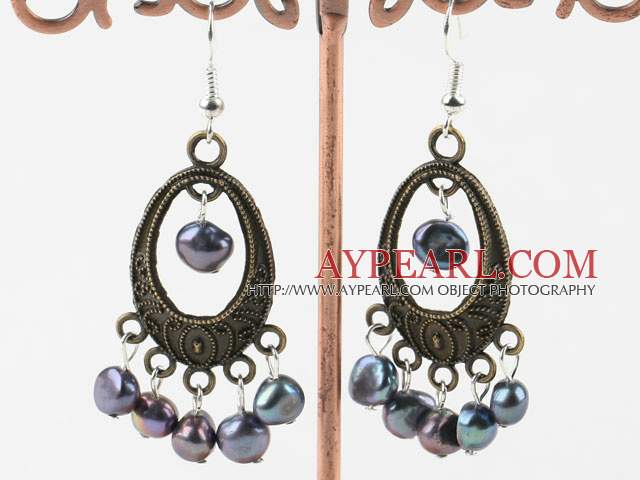 belle 6-7mm noir boucles d'oreilles perles