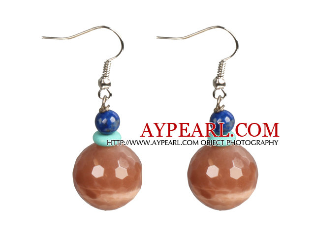 Classic Design Mode Lapis Turquoise Sun Stone Beads Dangle Boucles d'oreilles