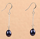 Simple Fashion Black Natural Freshwater Pearl Dangle Earrings