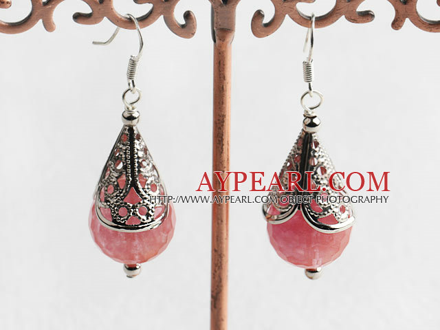 Lovely Short Style 14Mm Cherry Quartz And Horn Charm Dangle Earrings With Fish Hook