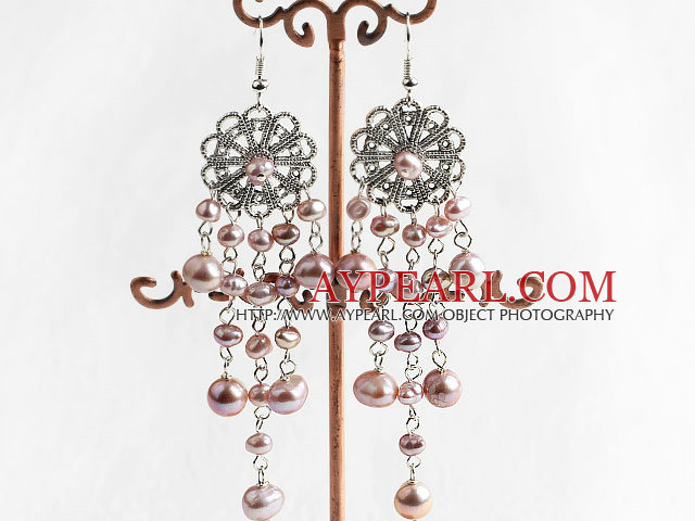 chandelier shape beautiful pink 4-7mm pearl earrings