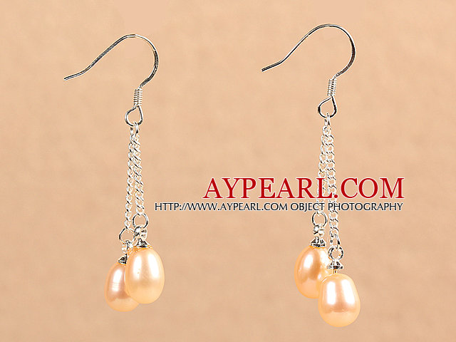 Boucles d'oreilles style simple long naturel rose perle d'eau douce Dangle