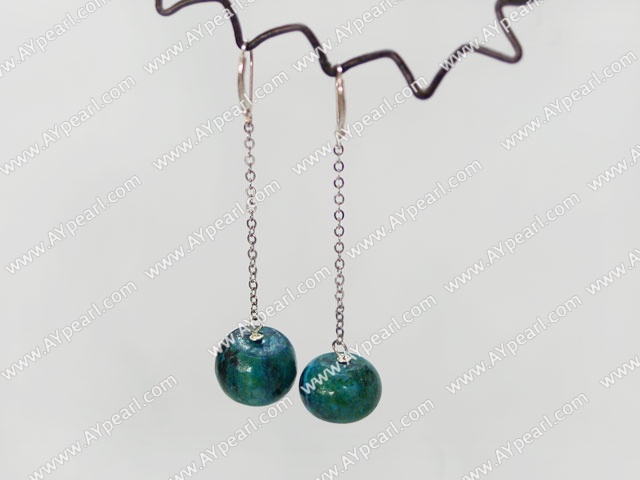 Lovely Simple Long Chain Loop Style Round Phoenix Stone Dangle Earrings With Lever Back Hook