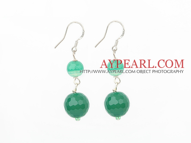 Elegant Faceted Round Malaysian Jade Dangle Earrings With Fish Hook