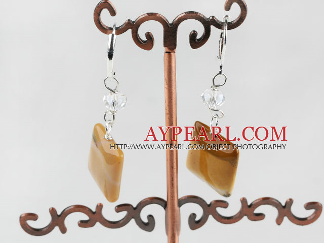 Simple Style Square Yellow Vitelline Stone And White Crystal Earrings With Lever Back Hook