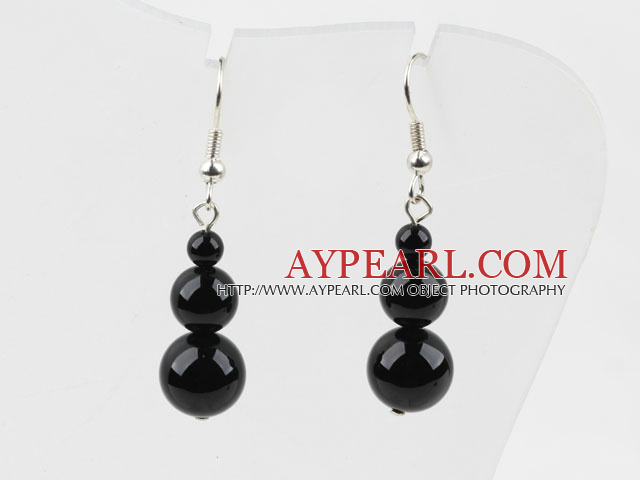 Simple Style Round Shape Black Agate Earrings