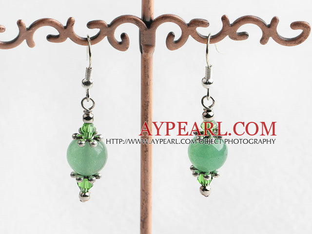 Beauitful Green Series Crystal And Round Aventurine Dangle Earrings