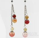 Dangle ronde de style Trois Couleur Jade Boucles d'oreilles longues avec chaîne en métal