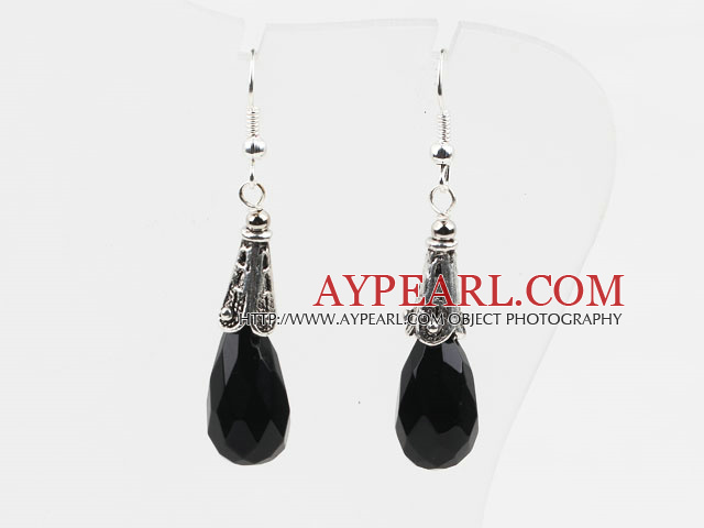 Classic Design Black Color Long Style Drop Shape Faceted Crystal Earrings