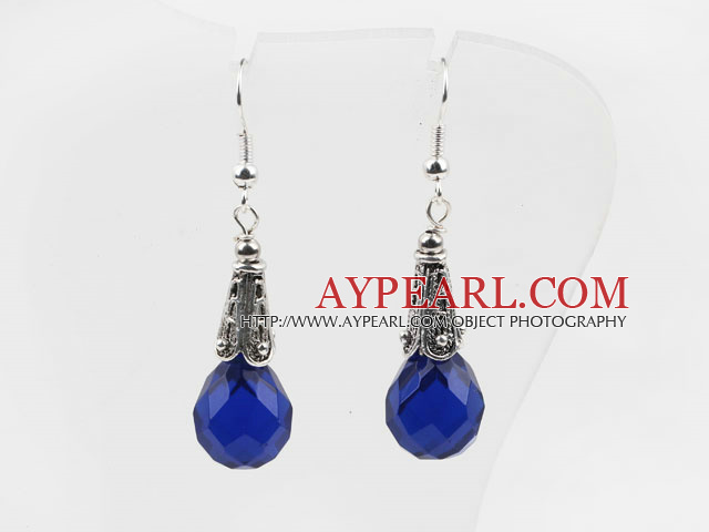 Classic Design Dark Blue Color Drop Shape Faceted Crystal Earrings