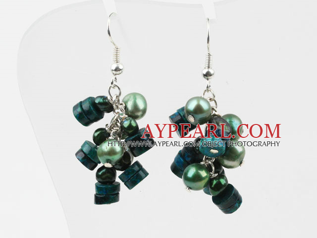 Vert vert style perle d'eau douce et Phoenix Boucles d'oreilles en pierre